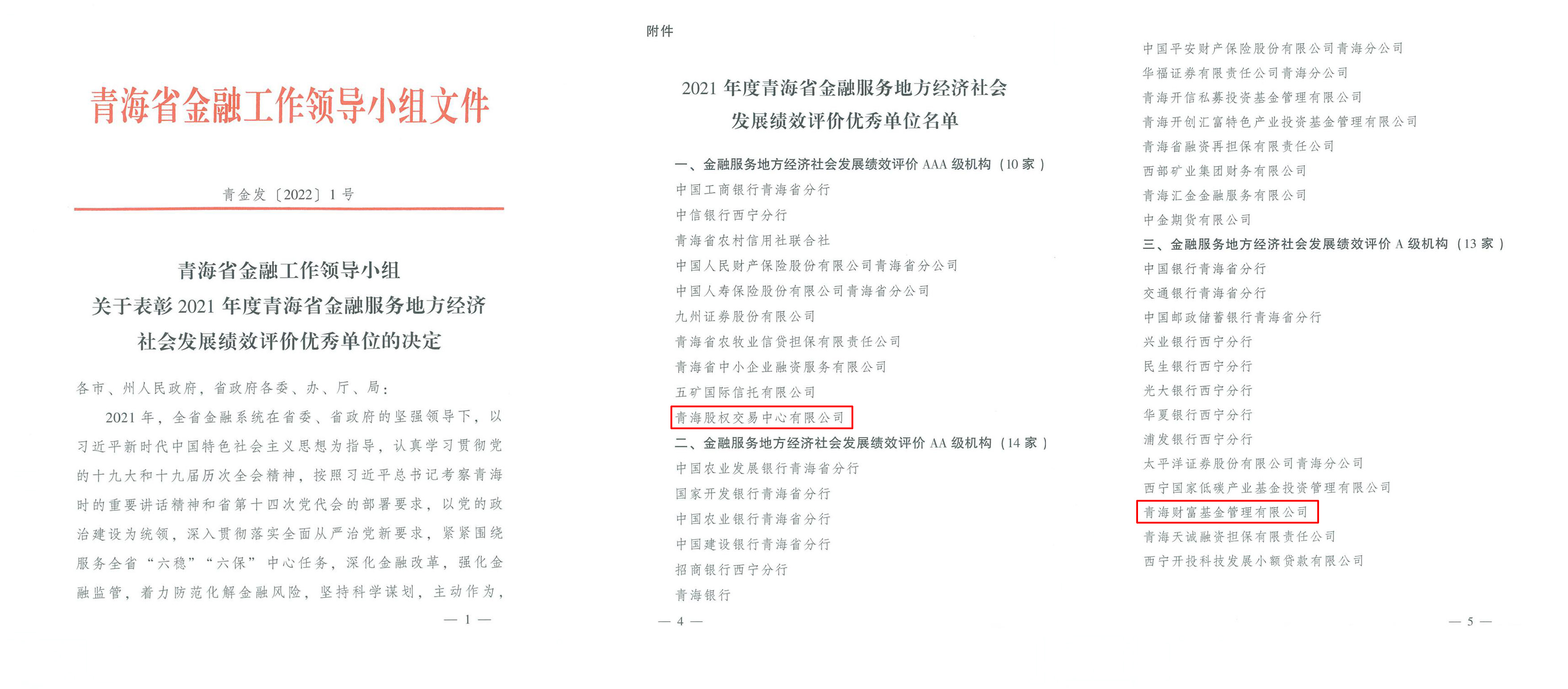青海股權交易中心有限公司、青海財富基金管理有限公司受到青海省金融工作領導小組表彰